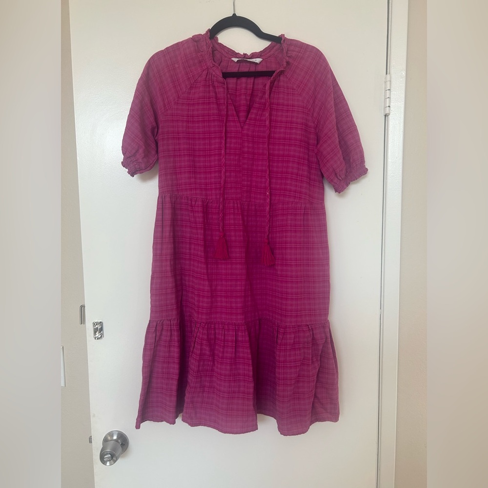 Sonoma Pink Ruffled Tiered Sundress with Puff Sleeves